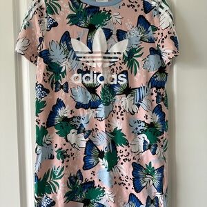 Adidas Kids Floral Print T-Shirt - Pink and Blue